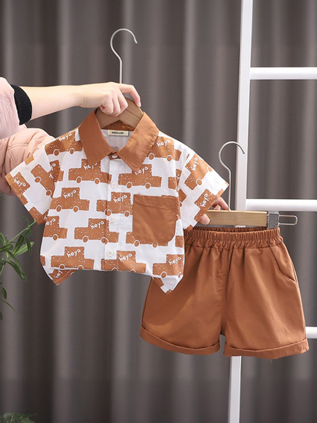 INCLUD Boys Car Printed Short Sleeves Shirt With Shorts