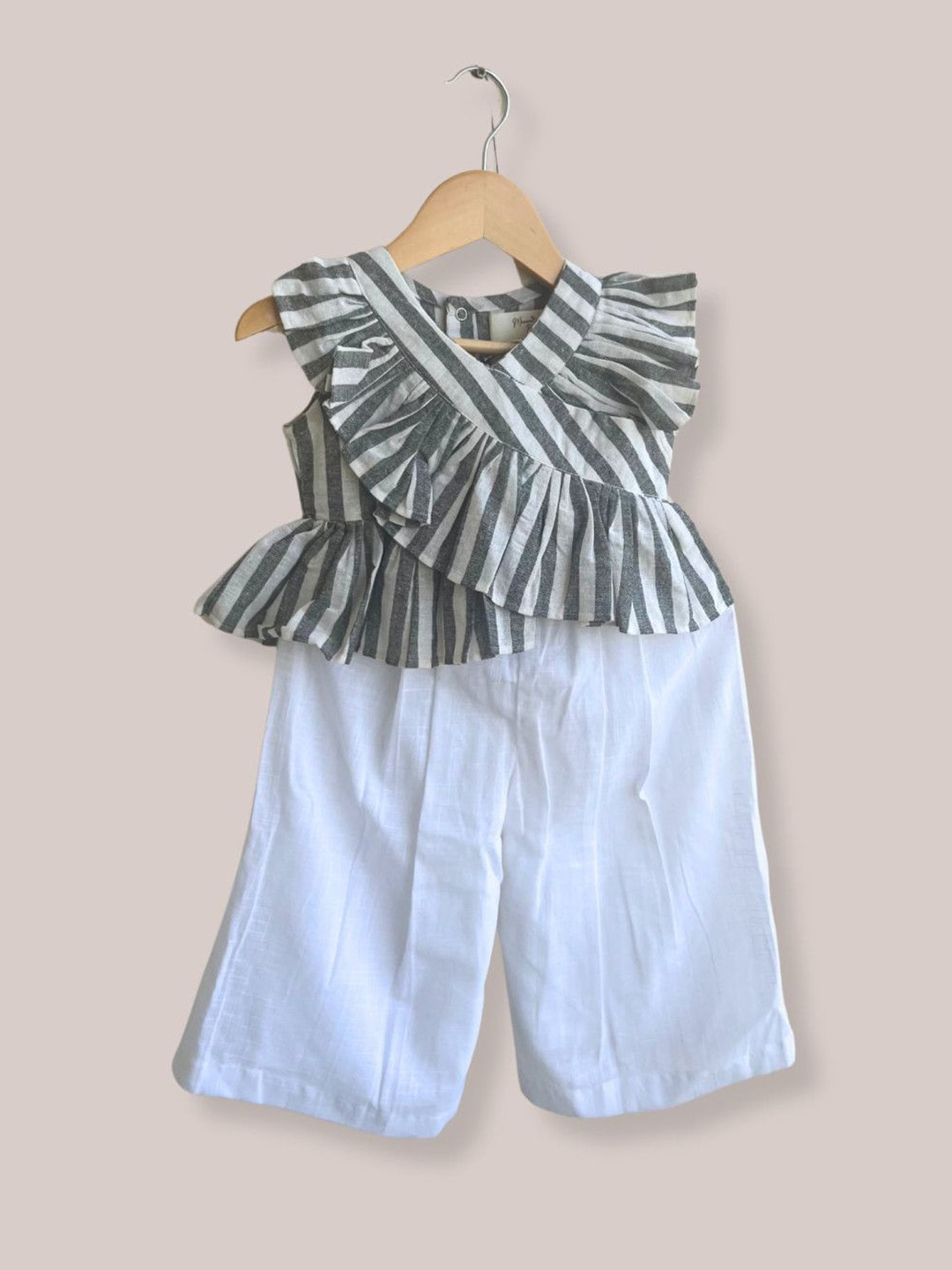 Mamma's Bear Girls Striped V-Neck Sleeveless Pure Cotton Top With Trouser