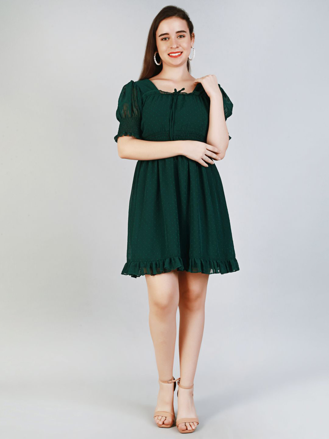 FERY LONDON Puff Sleeve Georgette Fit & Flare Dress