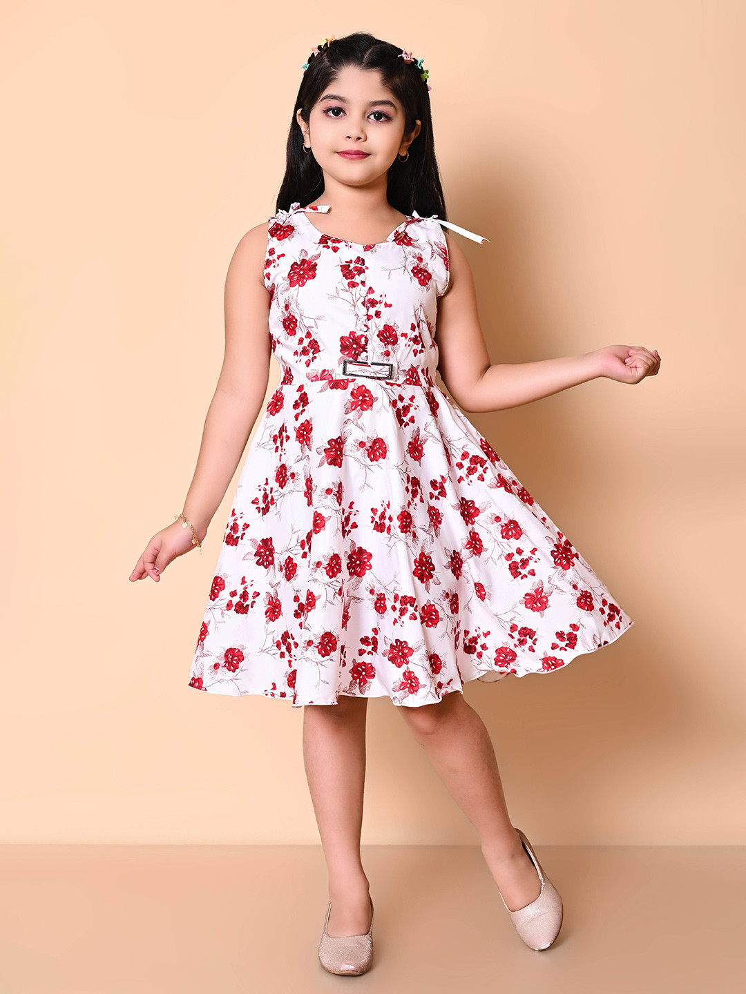 BARKAT DESIGNING PLANET Girls Floral Print Knee Length Fit and Flare Dress