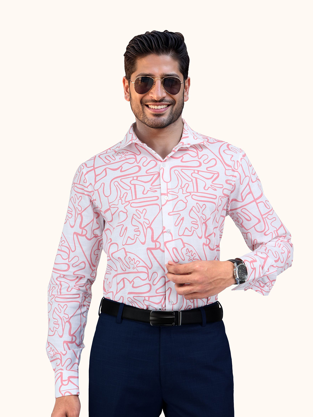ROUGHELLS MEN SMART FIT ABSTRACT PRINT RED FULL SLEEVES SHIRT