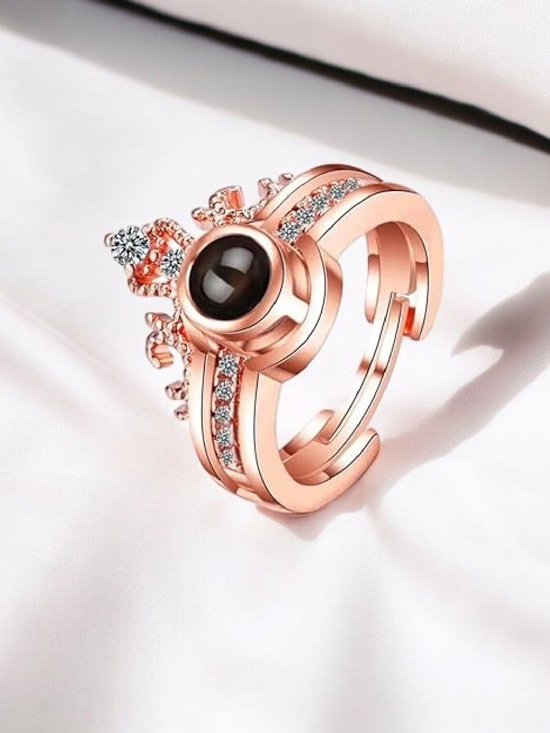 M Men Style Rose Gold-Plated Stone-Studded Finger Ring