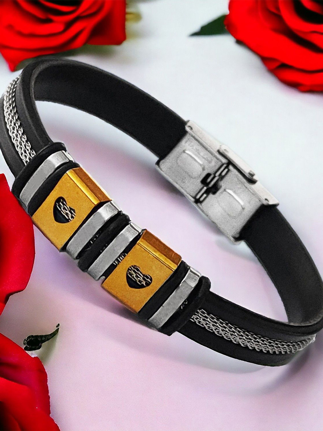 M Men Style Stainless Steel Infinity Knot Leather Cuff Bracelet