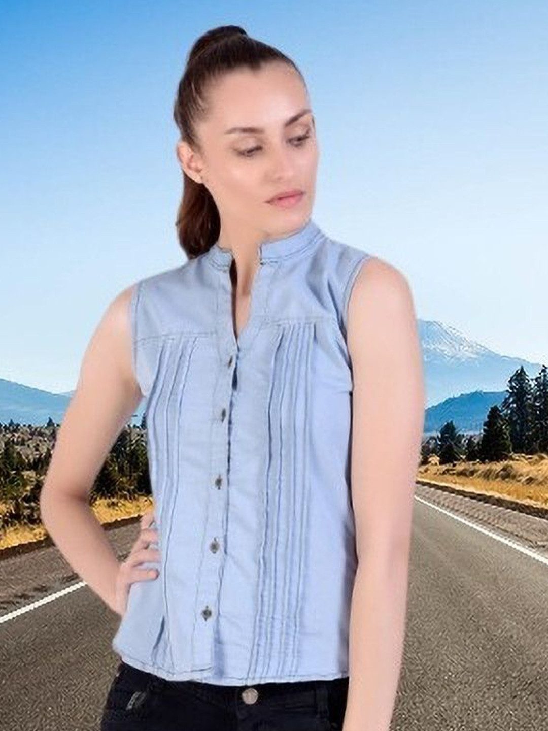 GIRLS WITH WINGS Women Denim Knitted Shirt