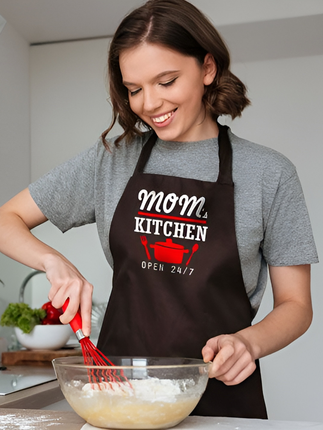 exciting Lives Black & Red Moms Kitchen Printed Cotton Apron With Pocket