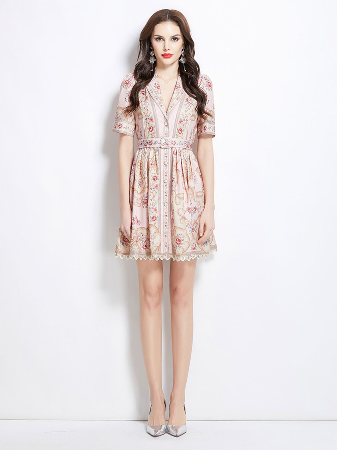 JC Collection Women Floral Print Shirt Collar Above Knee Fit & Flare Dress
