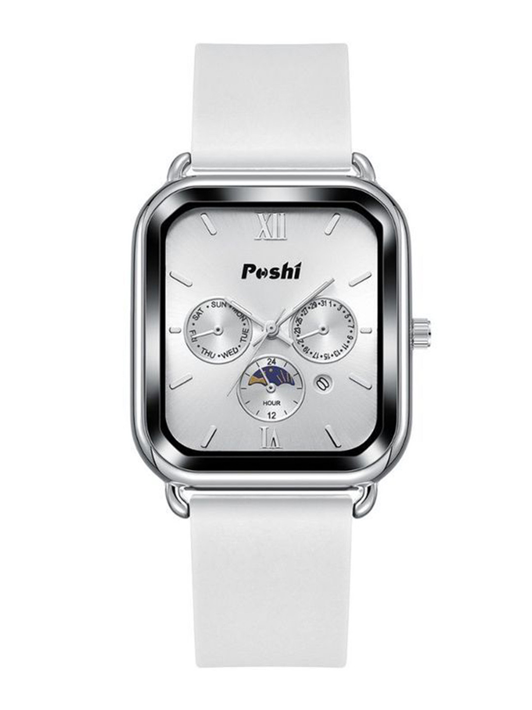 Poshi Men Square Dial Silicone Strap Watch with Adjustable Clasp