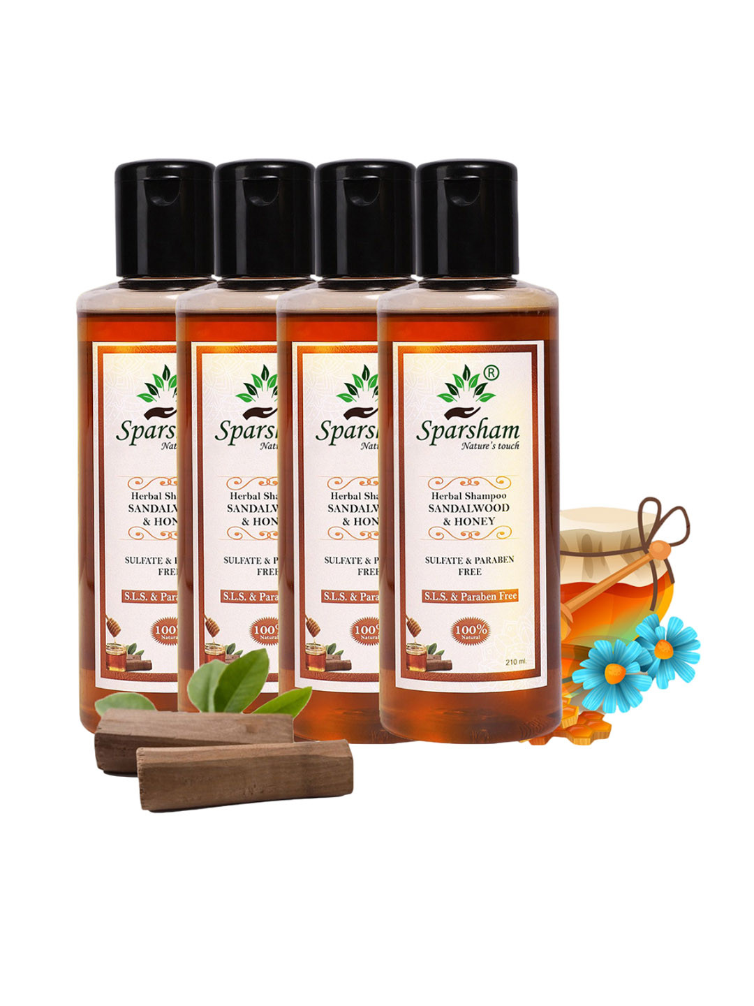 SPARSHAM-NATURE'S TOUCH  Set Of 4 Herbal Shampoo With Sandalwood & Honey- 210 ml Each