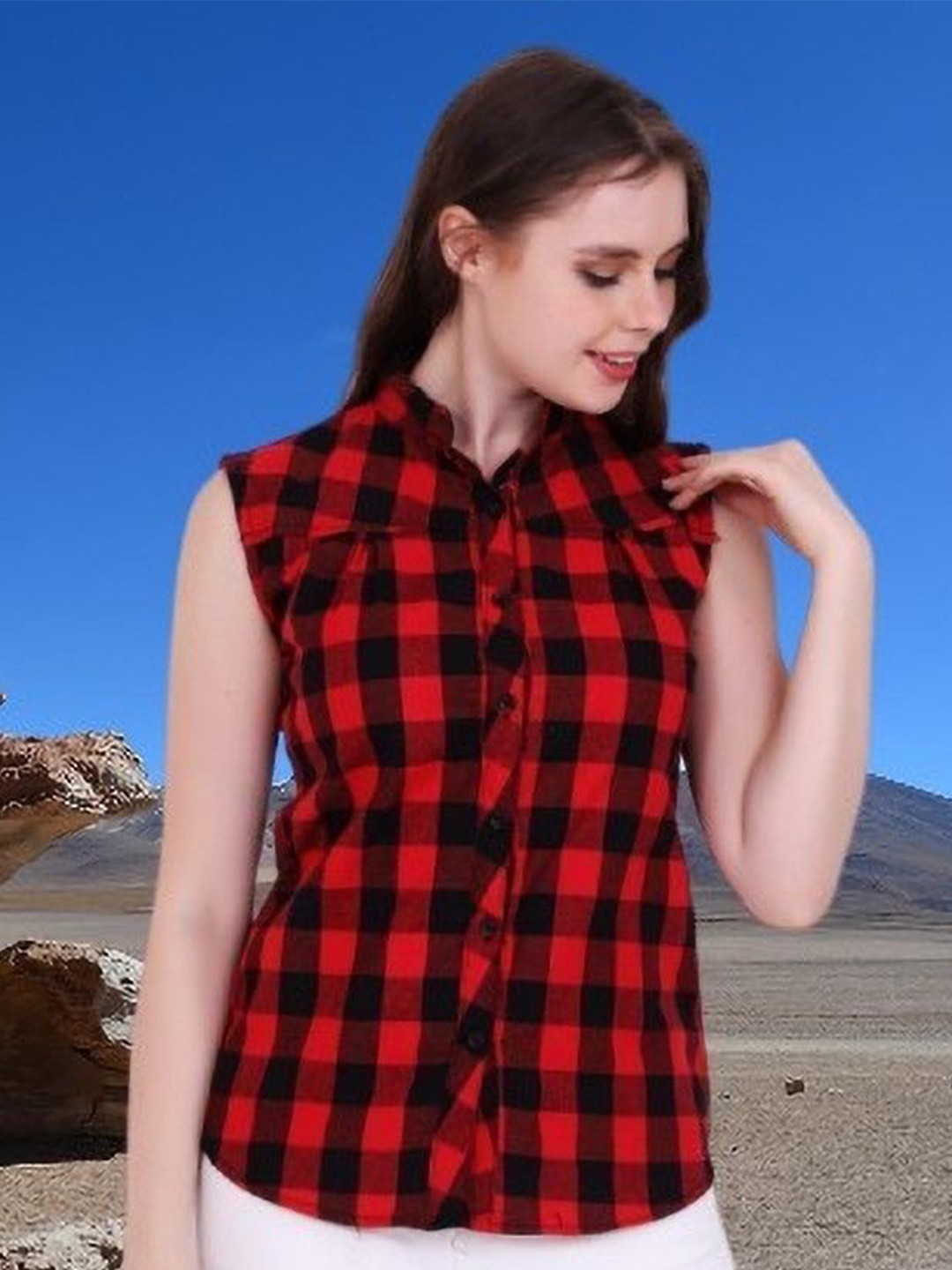 GIRLS WITH WINGS Women Buffalo Checks Knitted Shirt