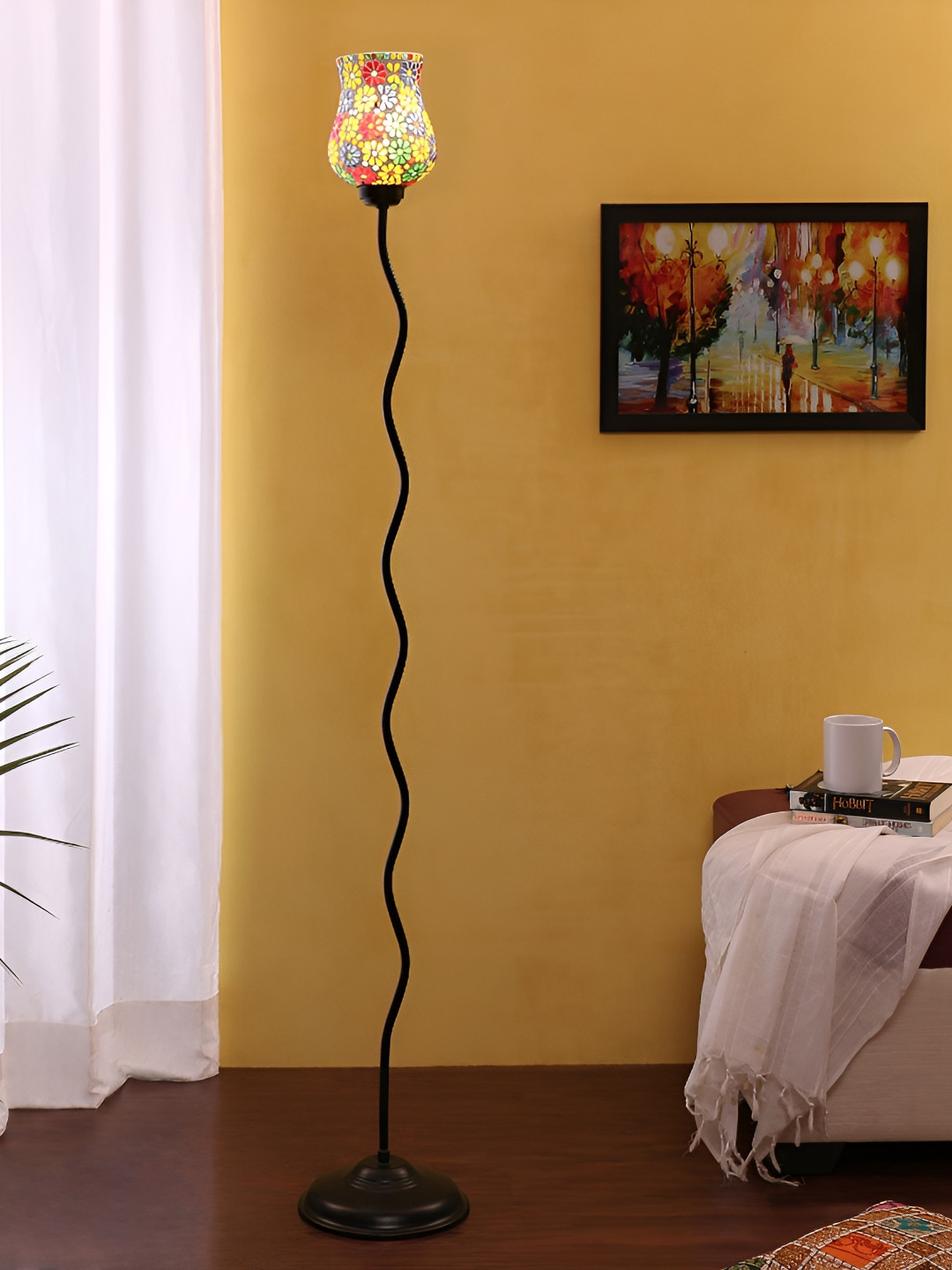 Devansh Yellow & Green Textured Zig Zag Floor Lamp