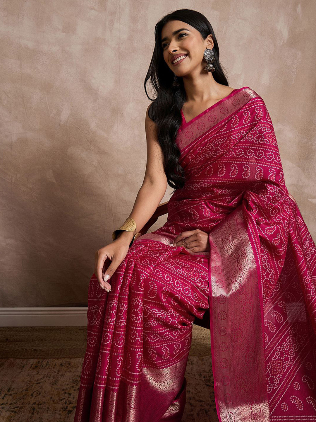 KALINI Bandhani Printed Sungudi Saree