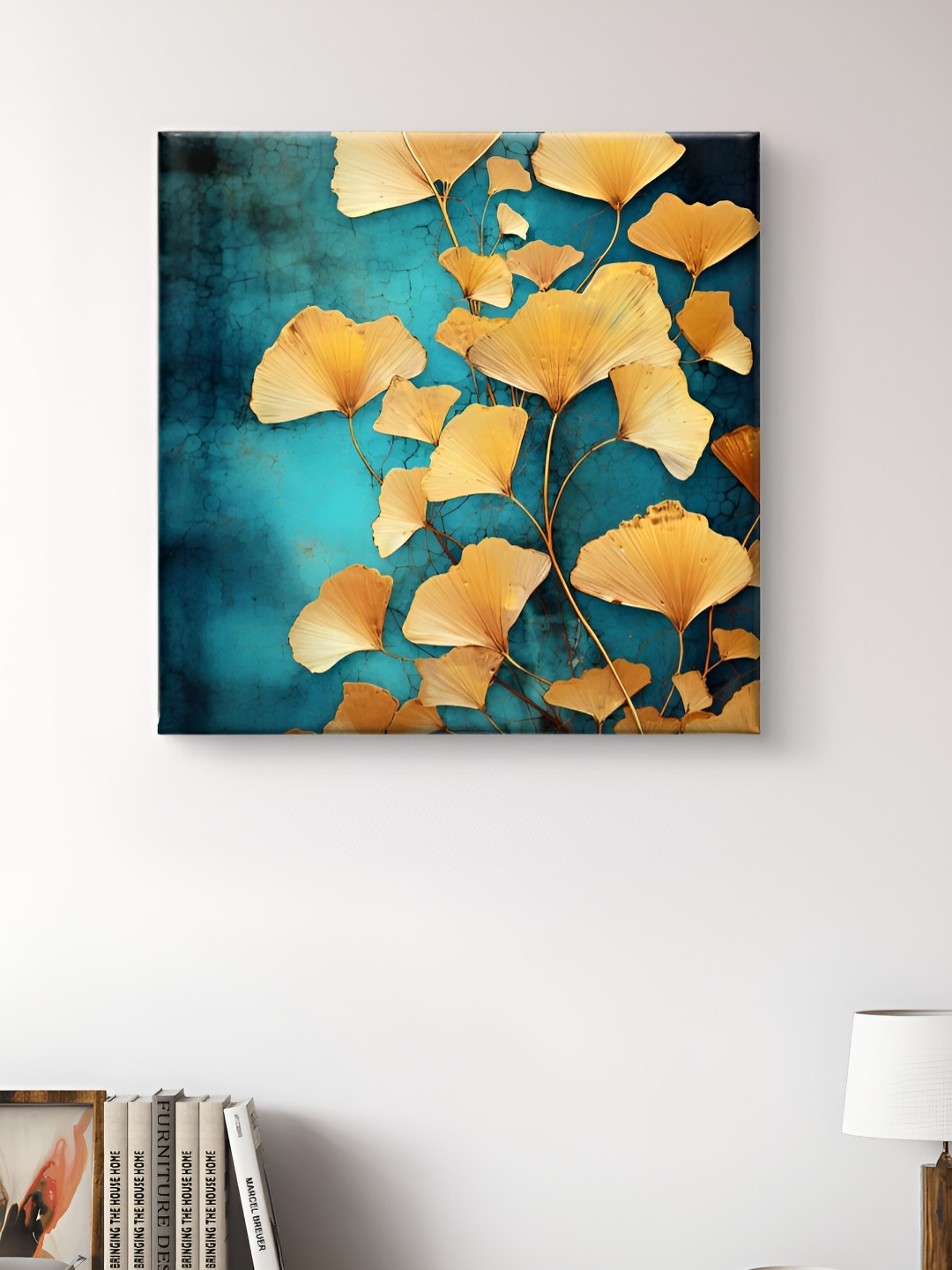 Myntra Elegant Homes Violet & Gold-Toned Leaves Printed Canvas Wall Art