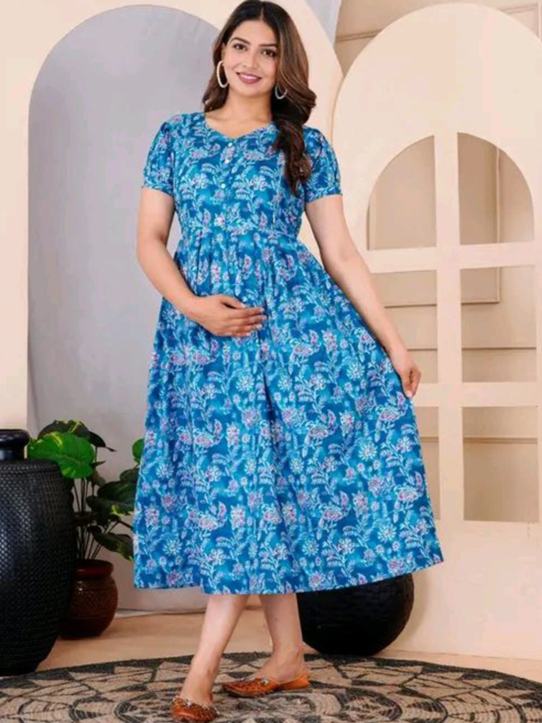 SSKfashions Women Floral Printed Fit & Flare Maternity Midi Dress