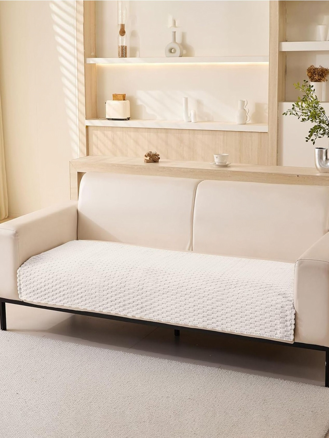 HOUSE OF QUIRK Two Seater Honeycomb Pattern Velvet Fabric Anti-Slip Stretch Sofa Mat