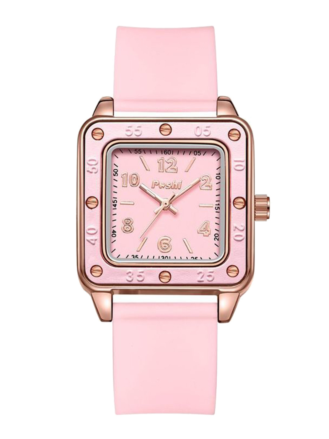 Poshi Women Square Dial Silicone Strap Quartz Watch