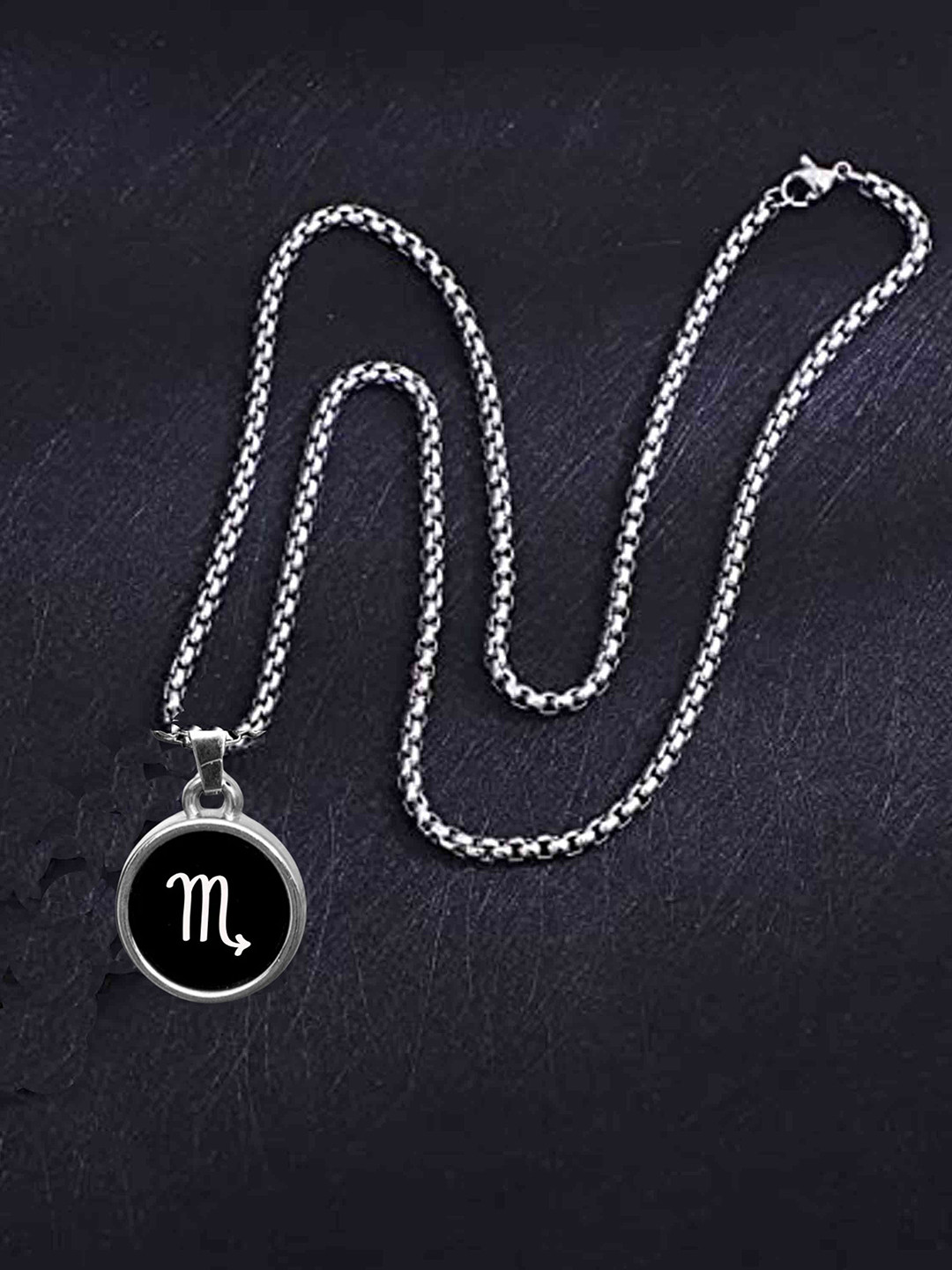 M Men Style Stainless Steel Circular Shaped Zodiac Sign Pendants With Chain