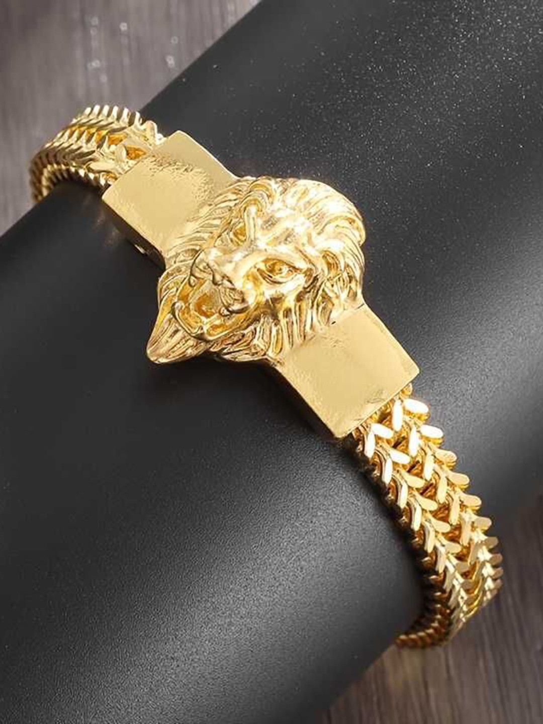 Bling Queen Stainless Steel Lion Head Chain Bracelet With Lobster Clasp