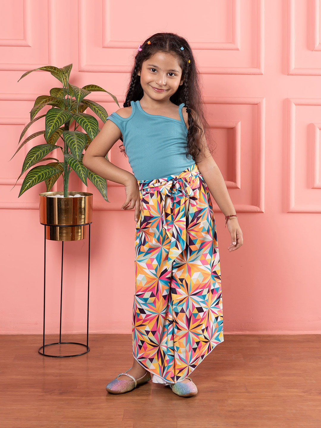 BEBE UNICORN Girls One Shoulder Sleeveless Top With Palazzos