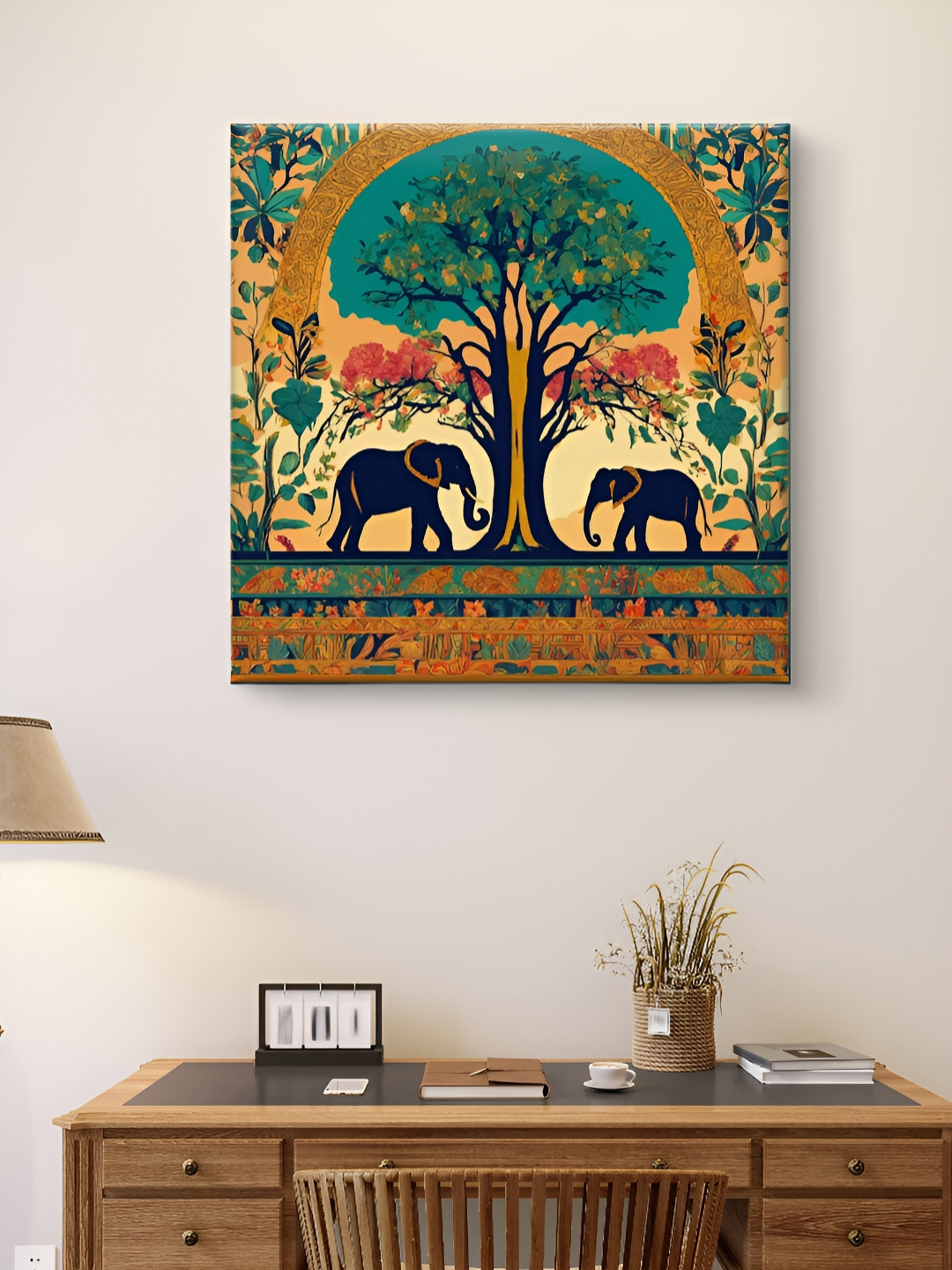 Livin'luxe Orange & Green Elephant Canvas Wall Art