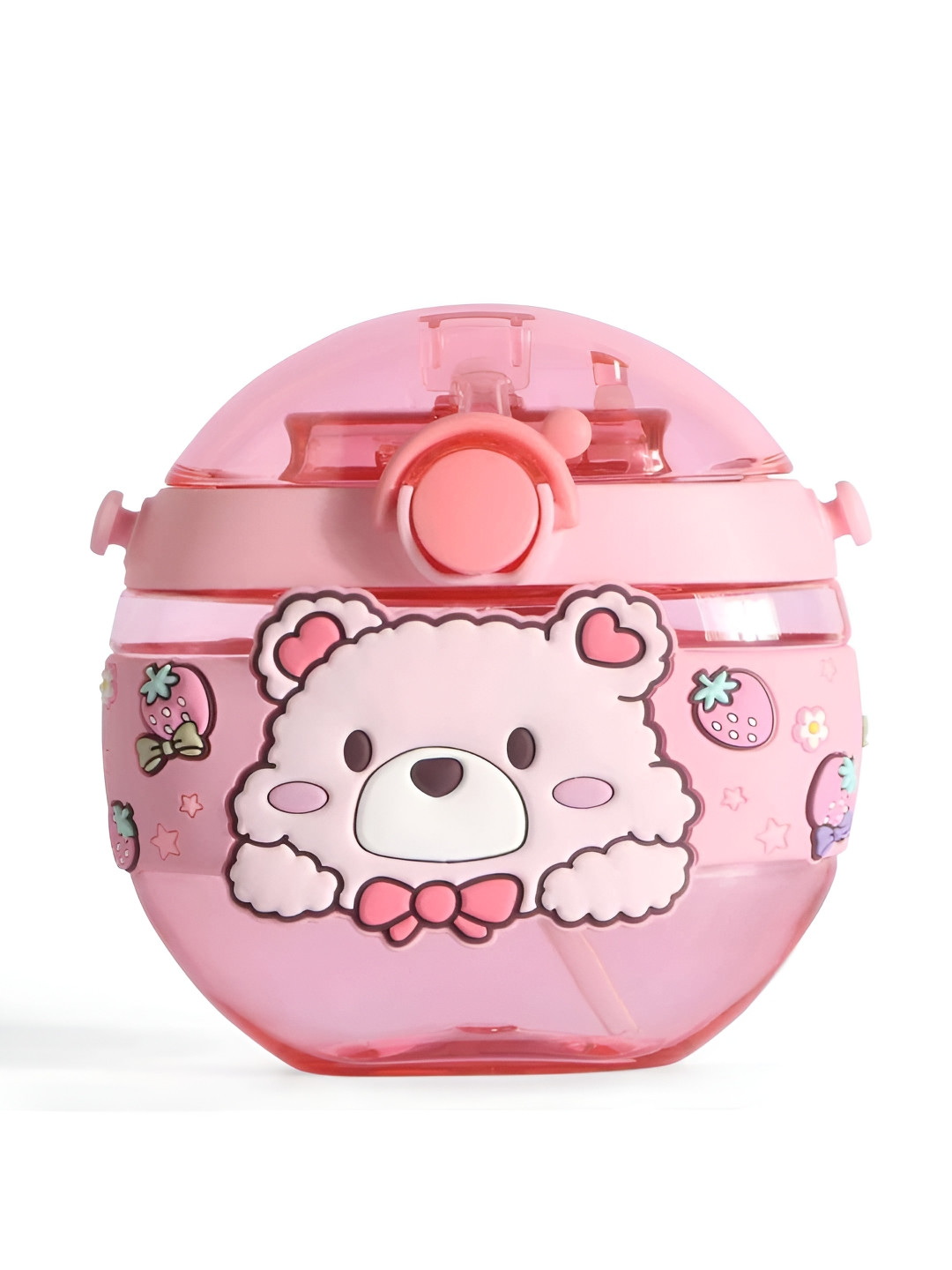 YK Pink Teddy Bear Printed Water Bottle - 420ML