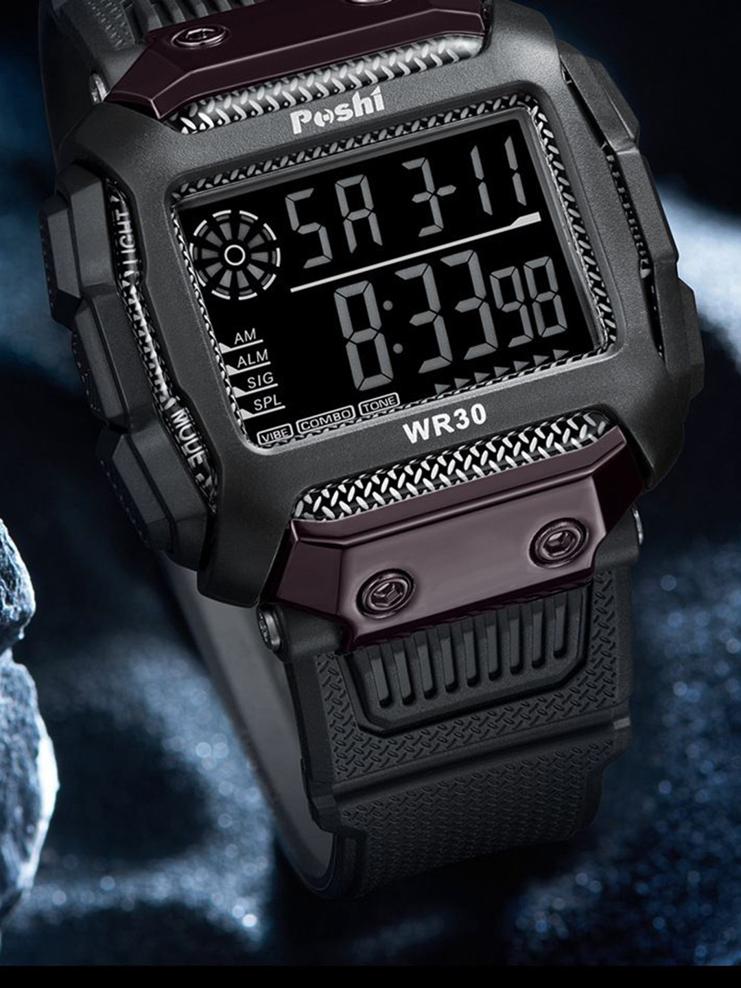 Poshi Men Square Dial Abs Strap Watch with Adjustable Clasp
