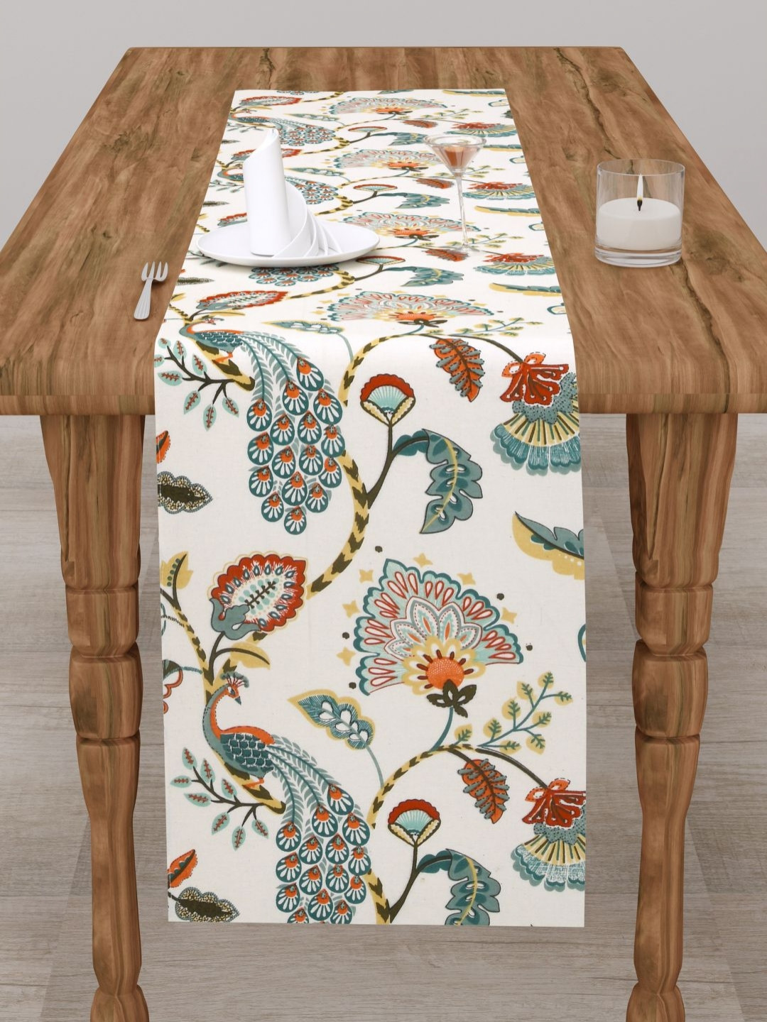 The Home Story White & Red Printed Pure Cotton TableRunner