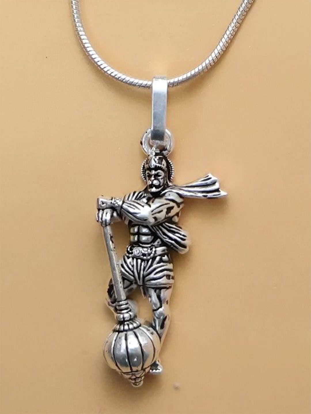 PASU FASHION Stainless Steel Silver-Plated Hanuaman Pendant With Chain