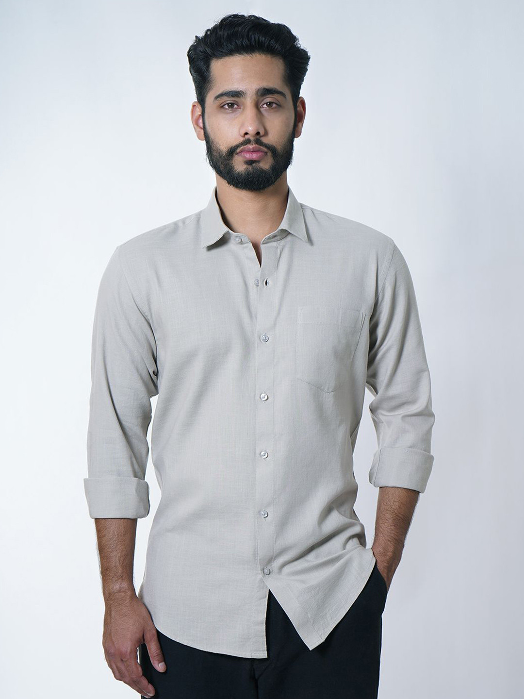 Putra Men Solid Linen Cotton Casual Shirt