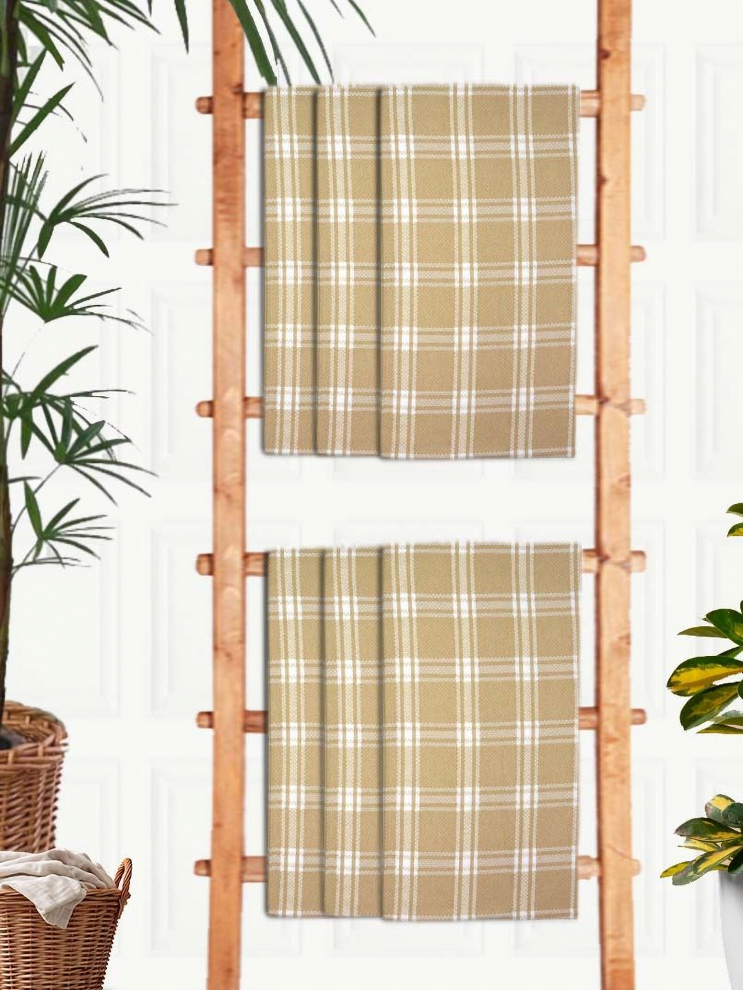 Aura Yellow & White 5 Pieces Printed Cotton 210 GSM Waffle Ultra Absorbent Bath Towel