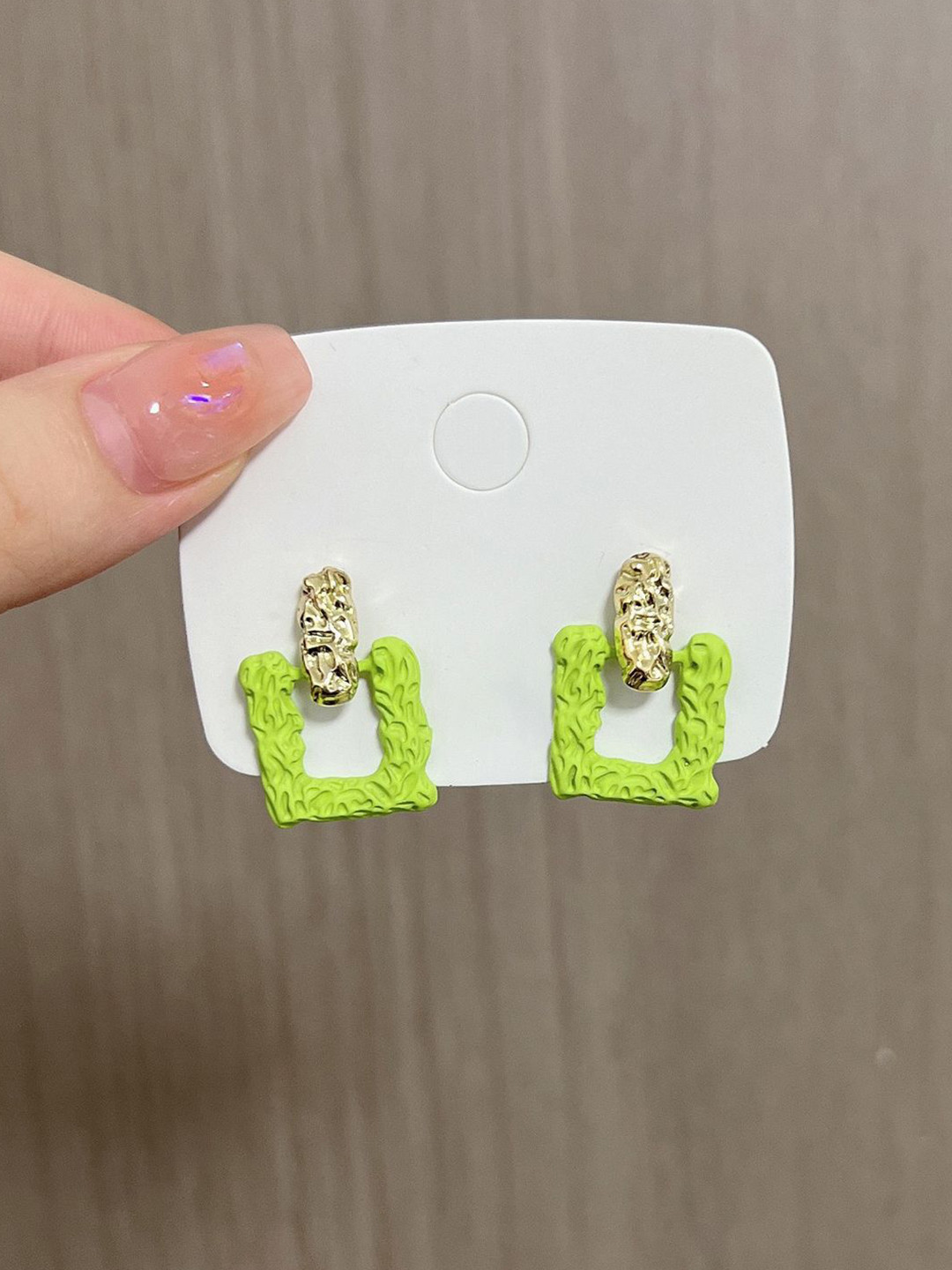 Krelin Gold-Plated Geometric Shaped Textured Drop Earrings