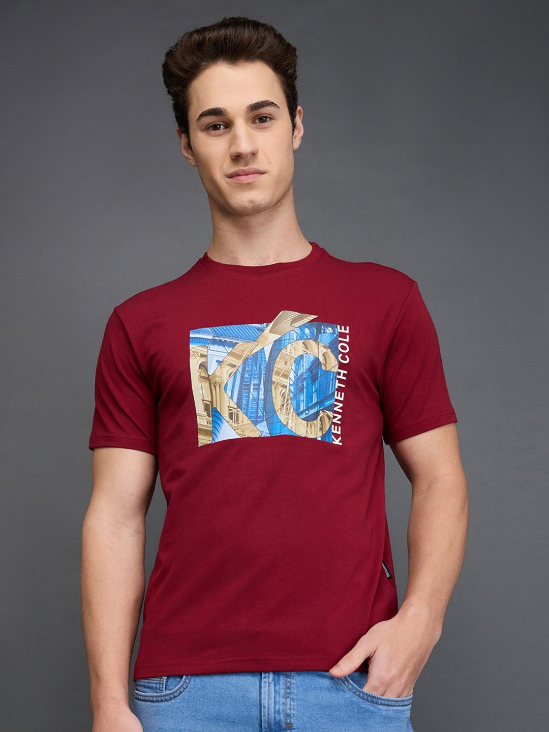 Kenneth Cole Men Brand Logo Printed Slim Fit T-shirt