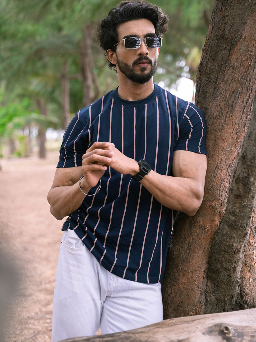 KEITH KARTER Men Striped Round Neck Muscle Fit T-shirt