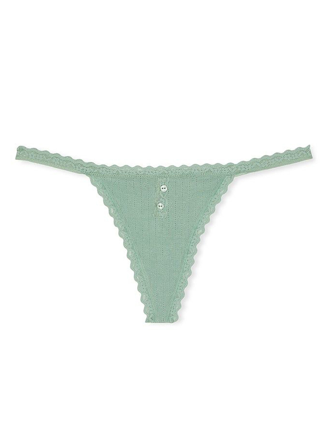 Victoria's Secret Women Low Rise  Cotton Pointelle Lace-Trim V-String Bikini Briefs