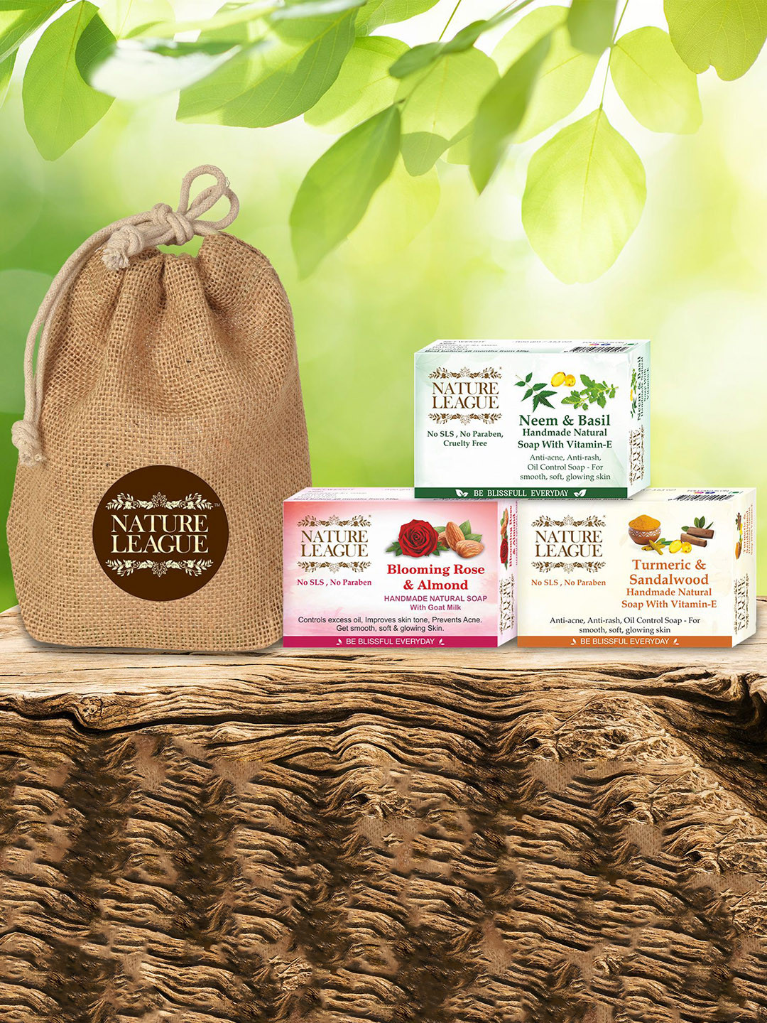 NATURE LEAGUE Set Of 3 Rose, Basil & Sandalwood Soap - 100 g Each