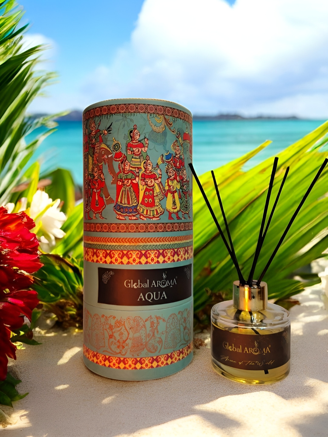 GLOBAL AROMA Blue & Red Aqua Reed Aroma Oil Diffuser & Sticks 120ml