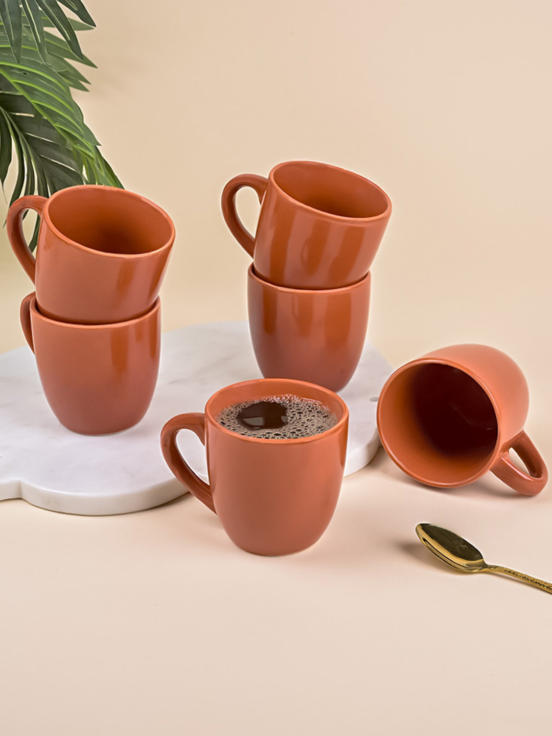 Storepedia Heart & Loveislove Brown Ceramic Microwave Safe 6 Piece Mugs-200ml