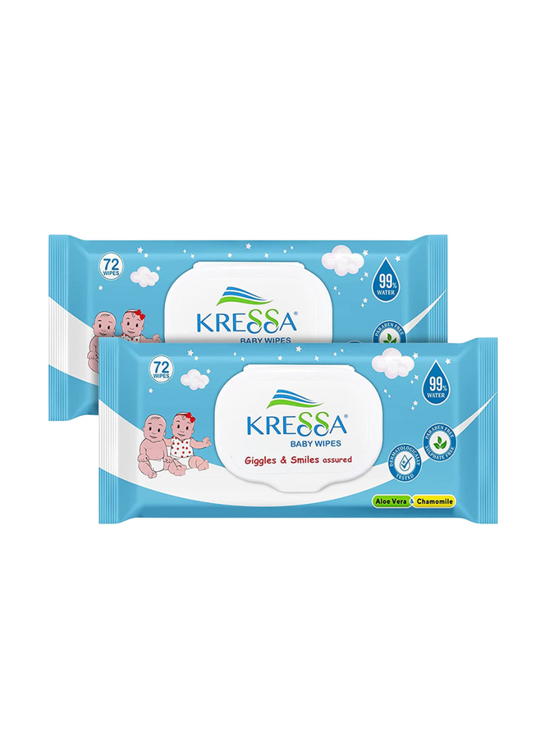 kressa Set Of 2 Baby Wet Wipes With Lid- 72 Wipes Each