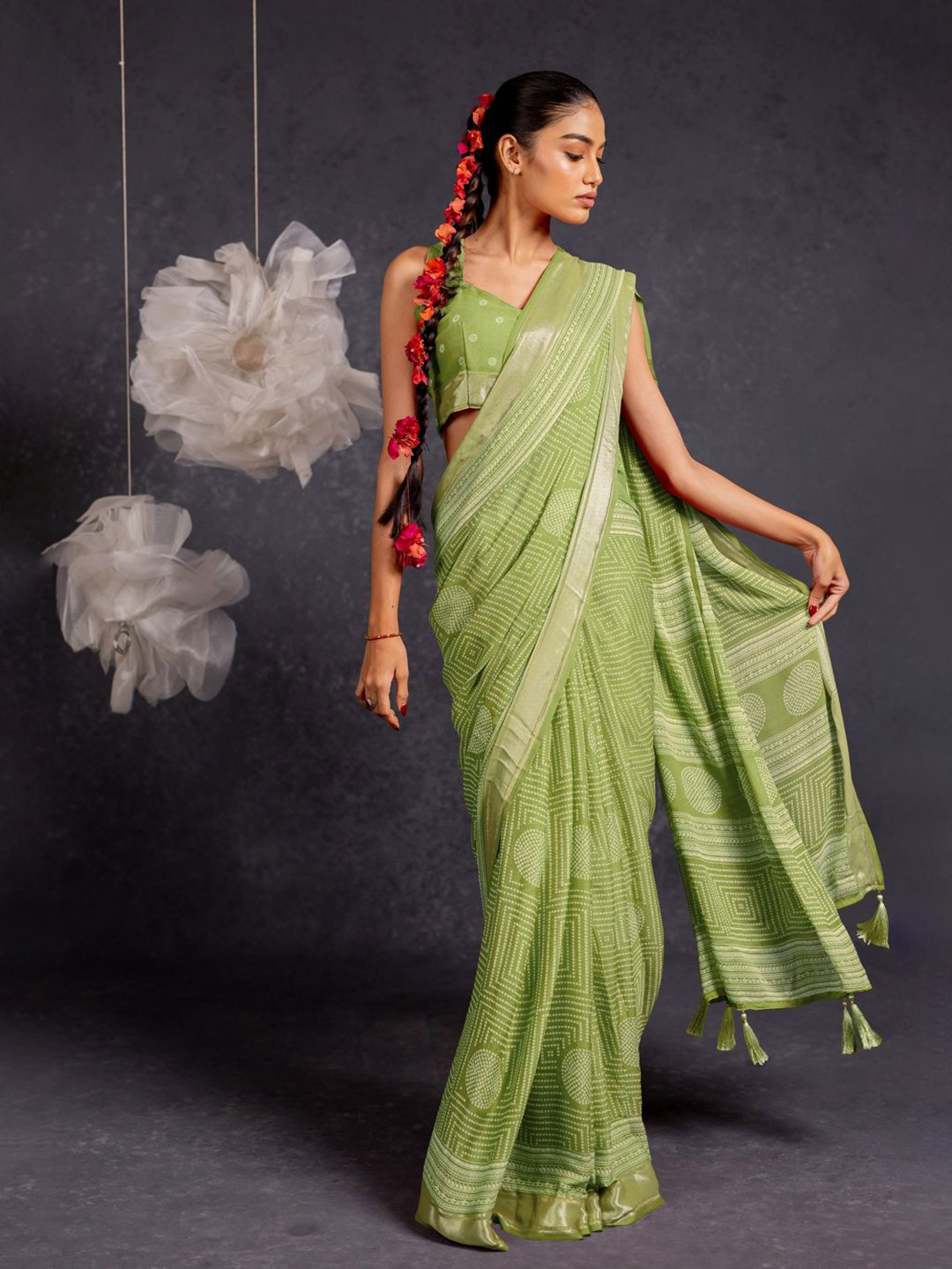 KALINI Badhani Printed Zari Saree