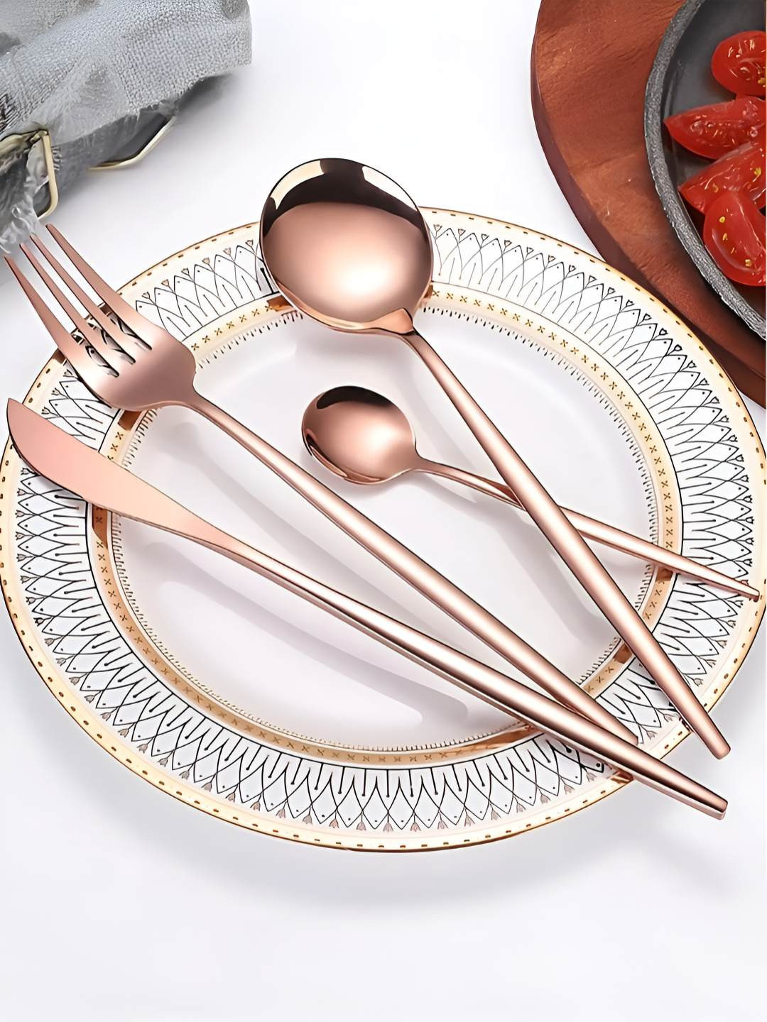 BonZeaL Rose Gold Stainless Steel Cutlery Set of