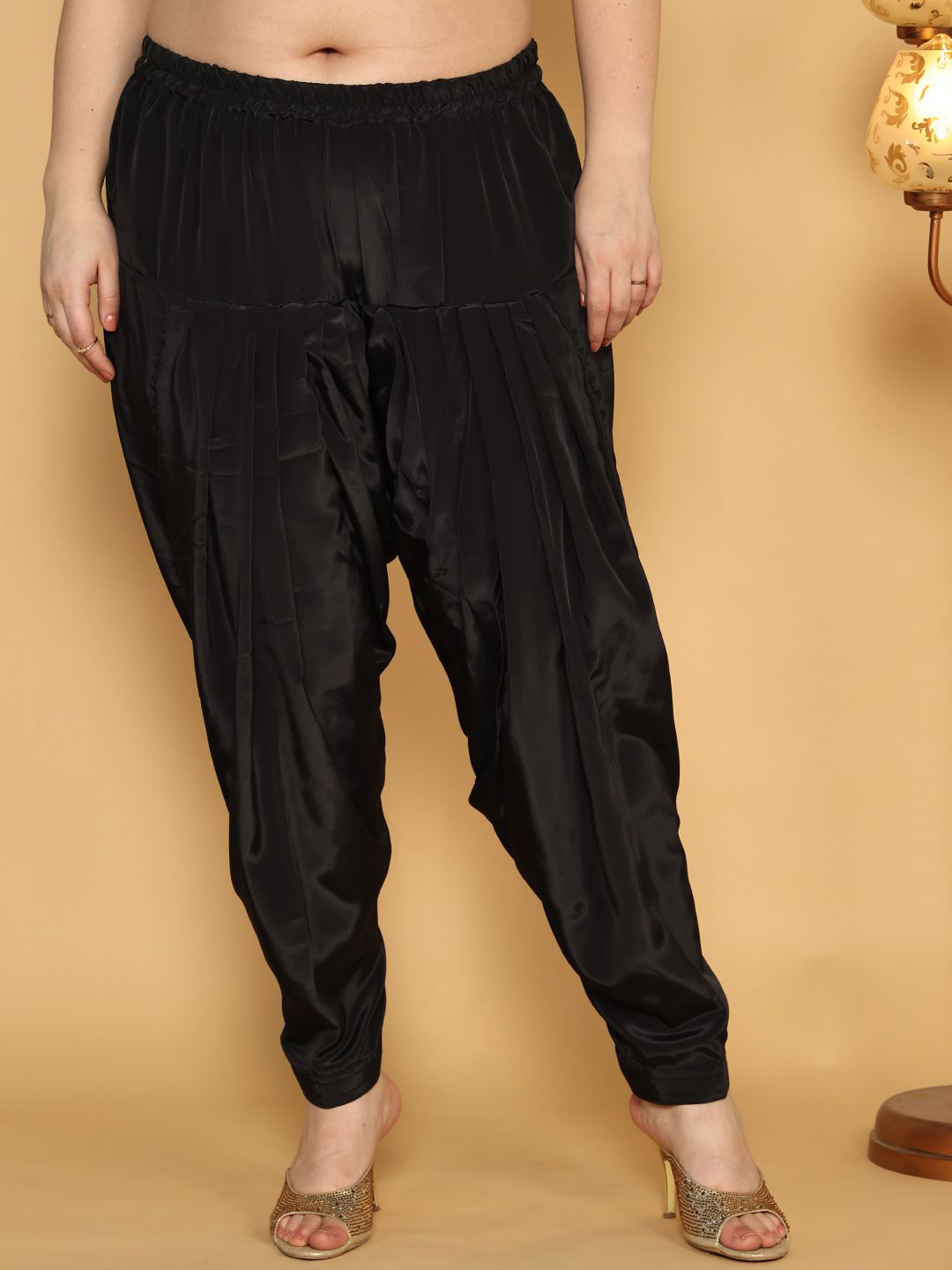LetsDressUp Women Black Crepe Silk Salwar Mid-Rise Loose-Fit Patiala