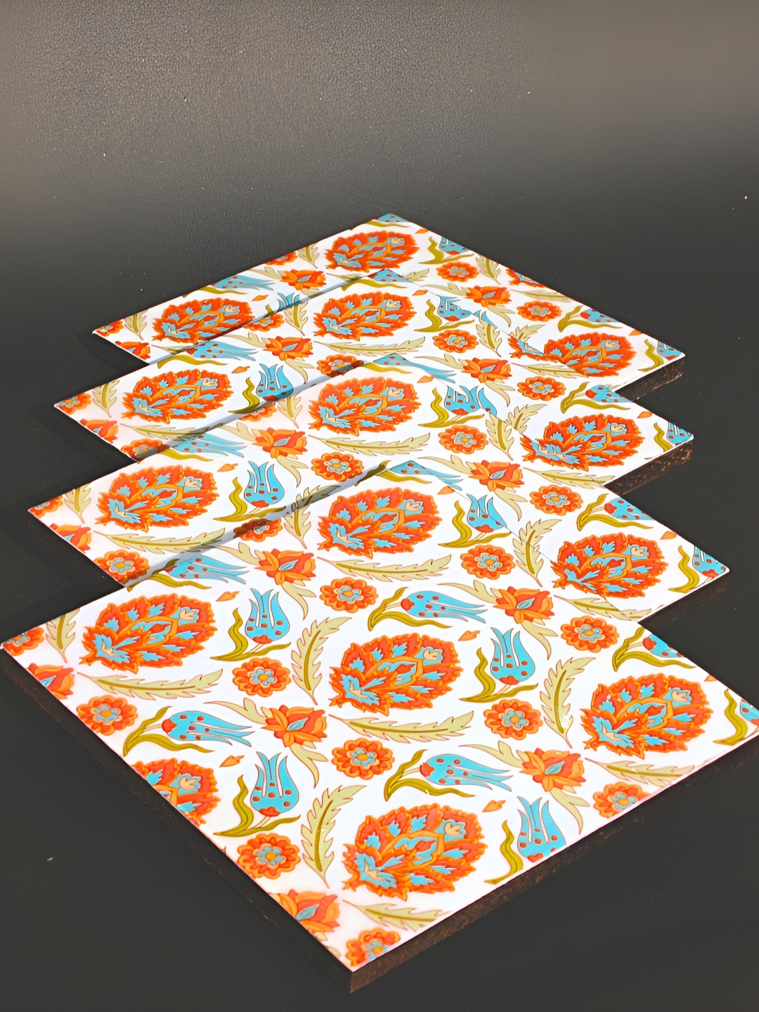 Ekaura 4 Pieces Blue & White Gulzar Printed Wooden Coasters.