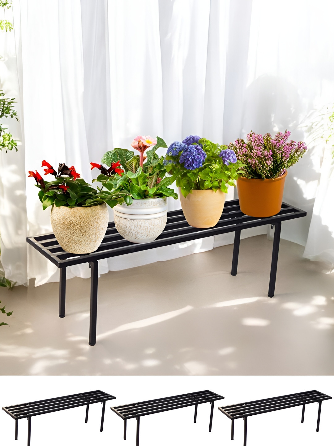 ecofynd Adam Jr 4-Pcs Black PlanterStand