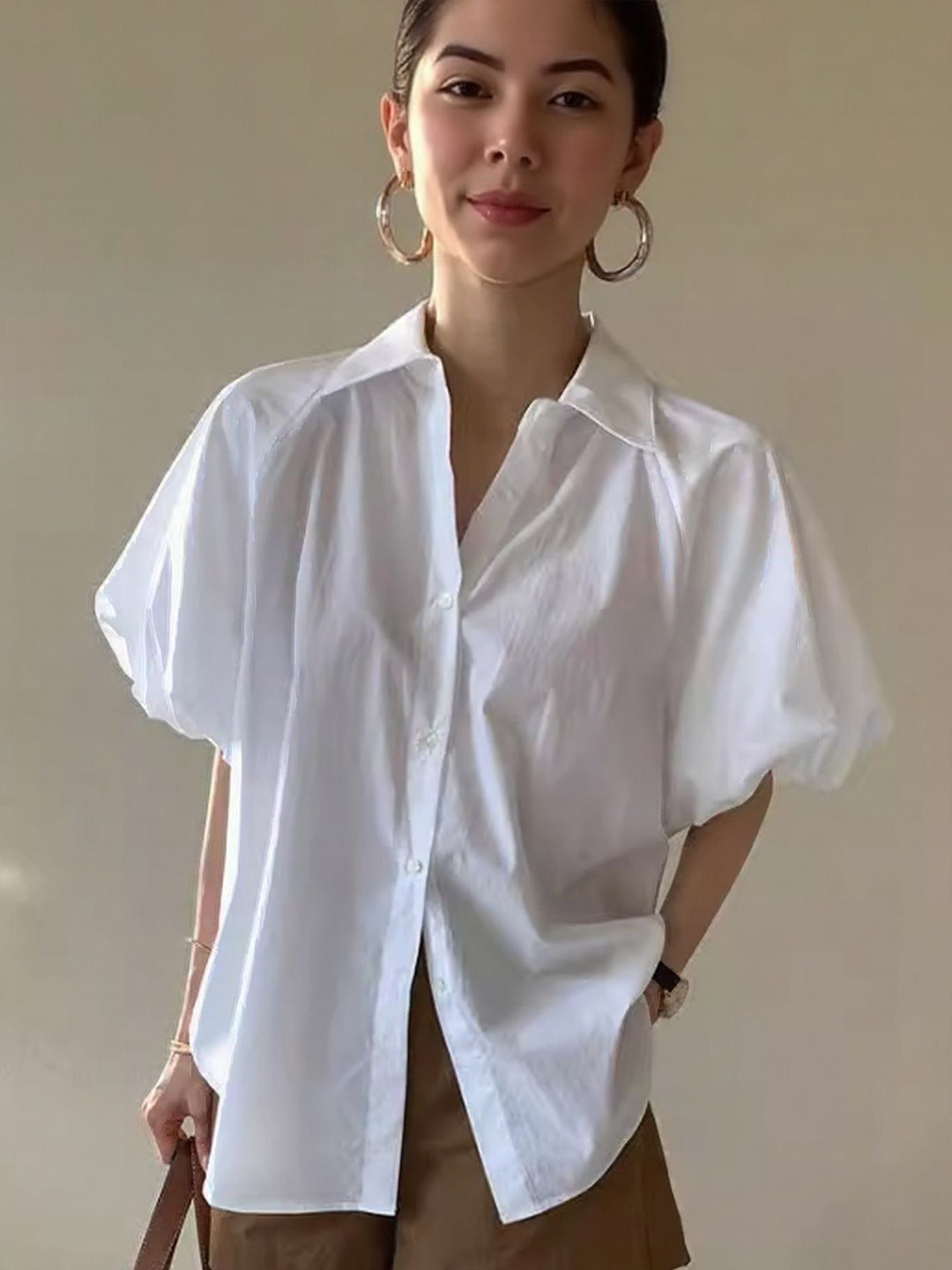 Outzidr Bubble Hem Sleeve Shirt