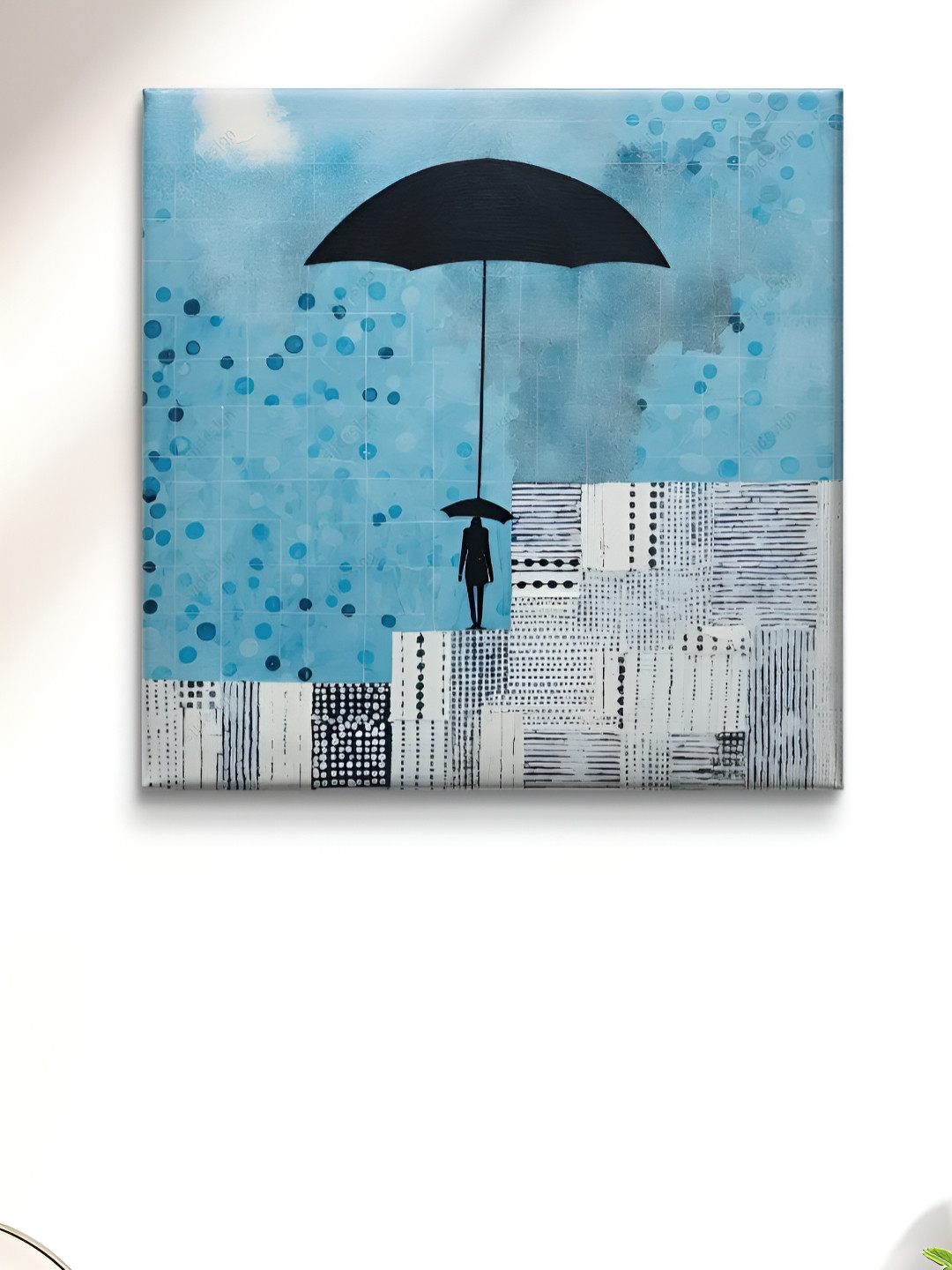 Myntra Elegant Homes Blue & Off White Umbrella Printed Canvas Wall Art