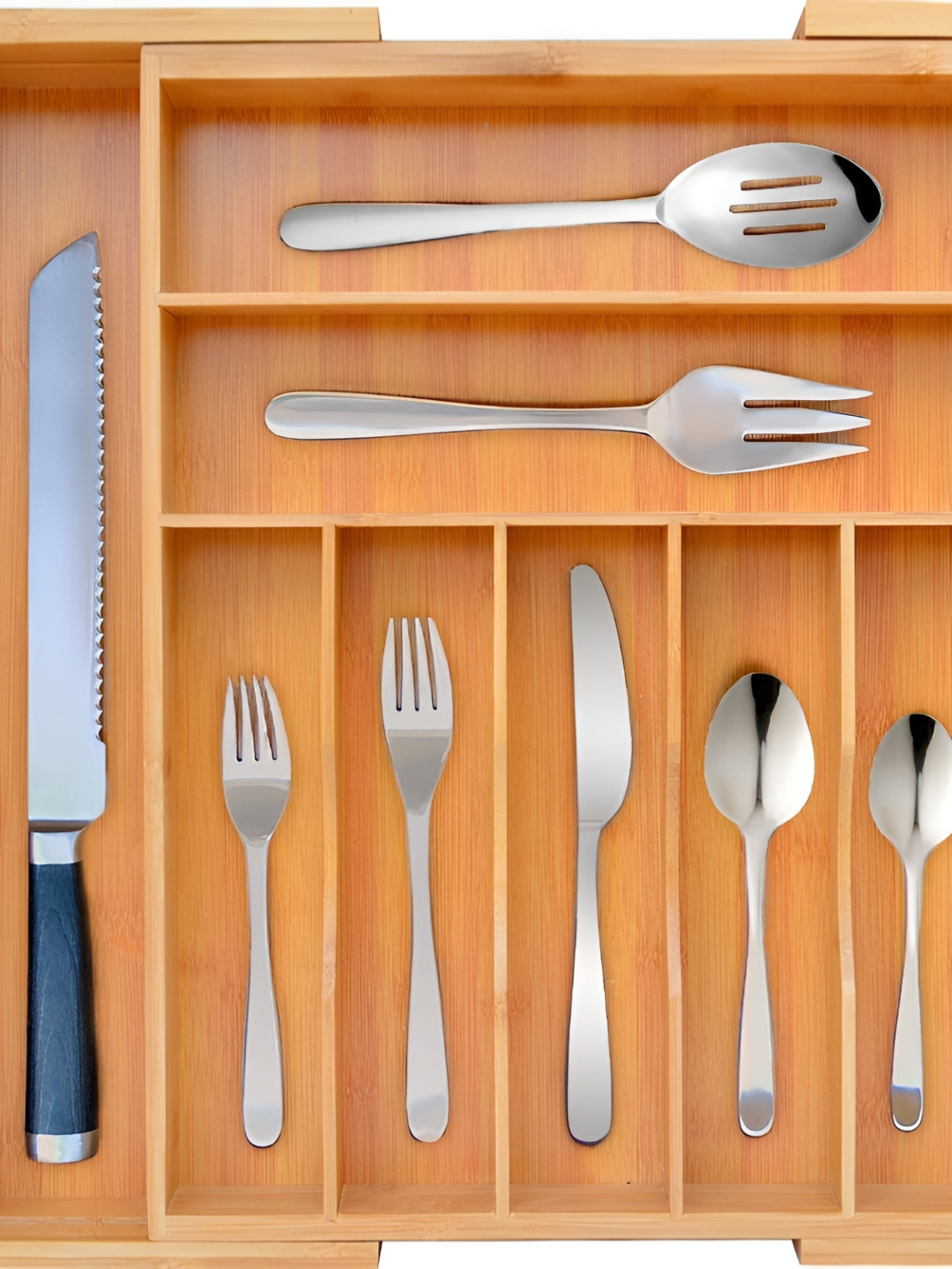 WHITEWHALE Brown Wooden Kitchen Storage Holder For Knives Forks Spoons Drawer Organisers