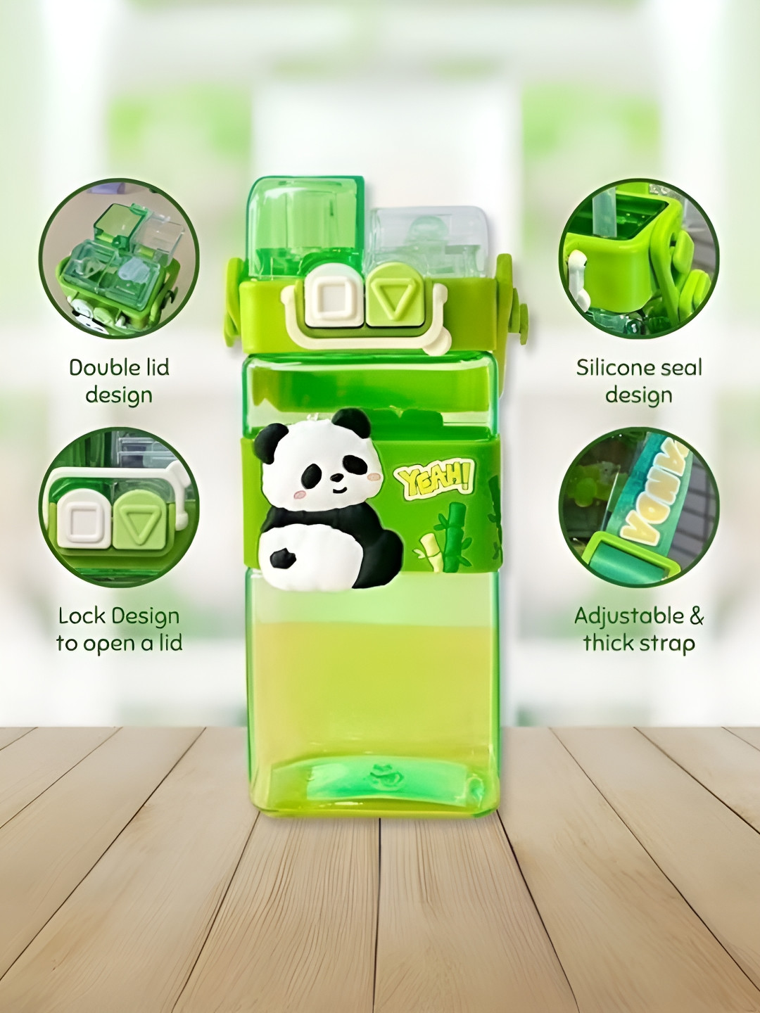 YK Green Plastic Printed Water Bottle With Dual Cap