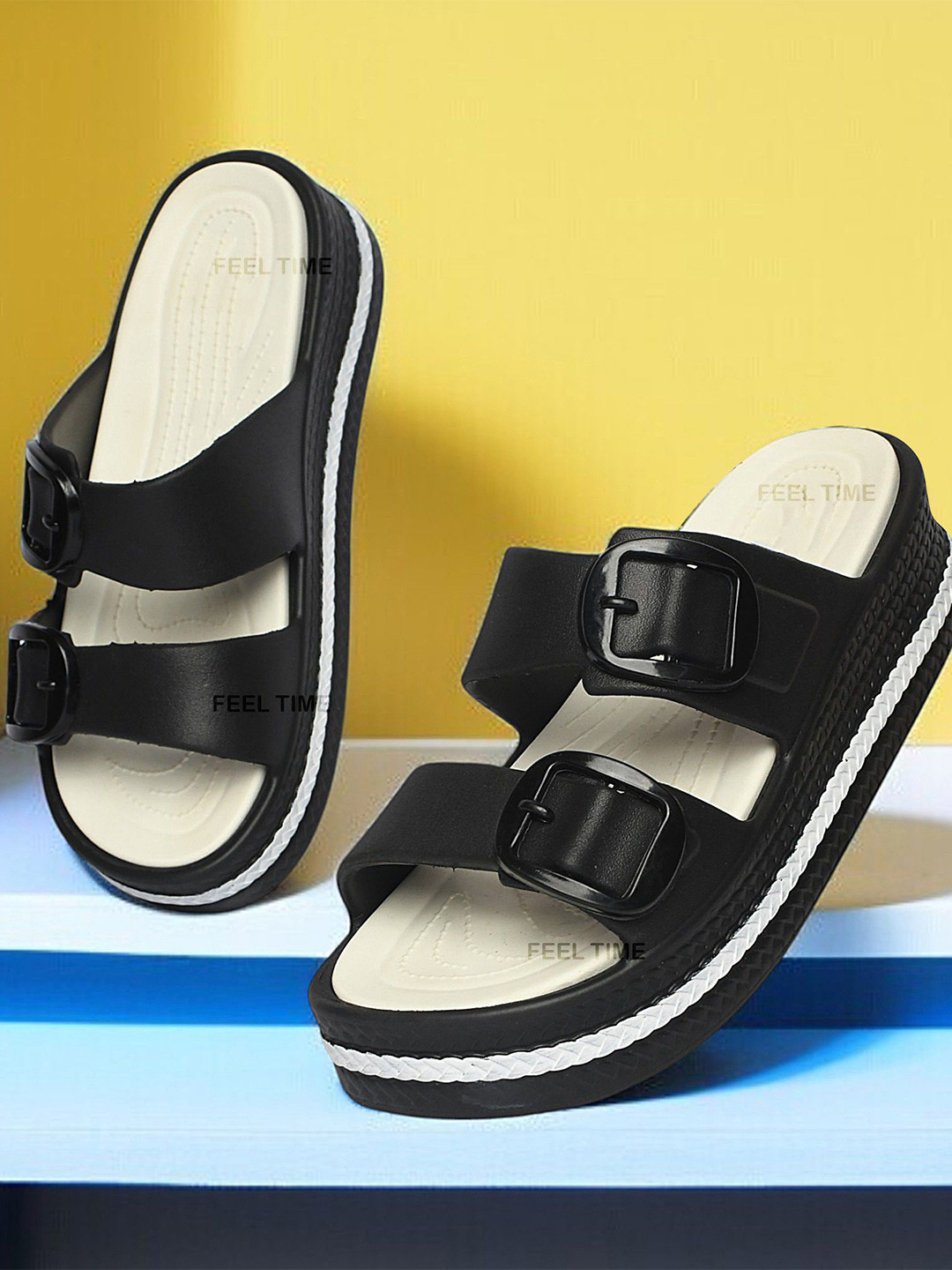 FEEL TIME Women Open Toe Flats with Buckle