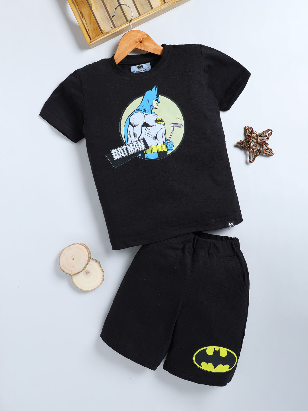YK X Minute Mirth Boys Batman Printed T-shirt with Shorts