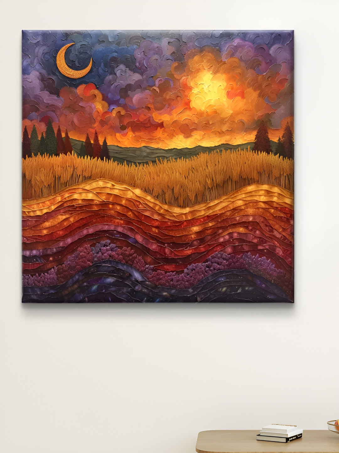 Myntra Elegant Homes Yellow & Green Half moon Canvas Wall Art