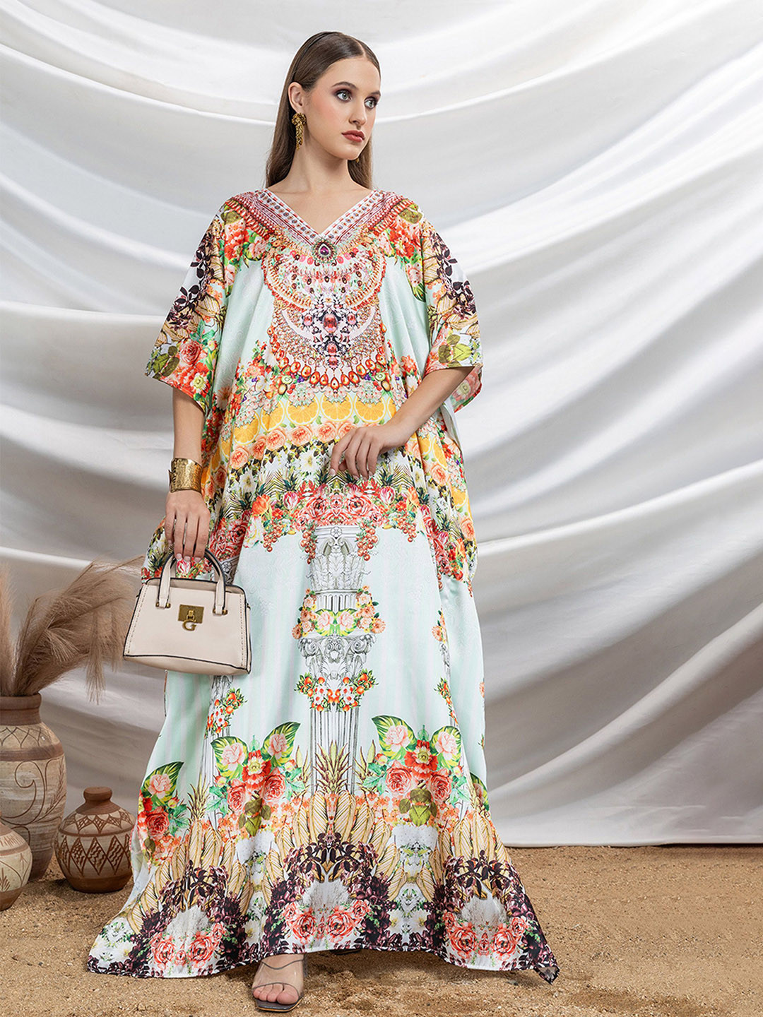 LABEL AARNA Aurora Royal Soft Satin Women Kaftan